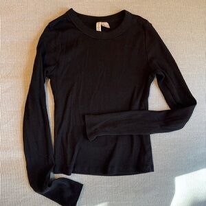 Divided Black Ribbed Crew Neck Long Sleeve Top